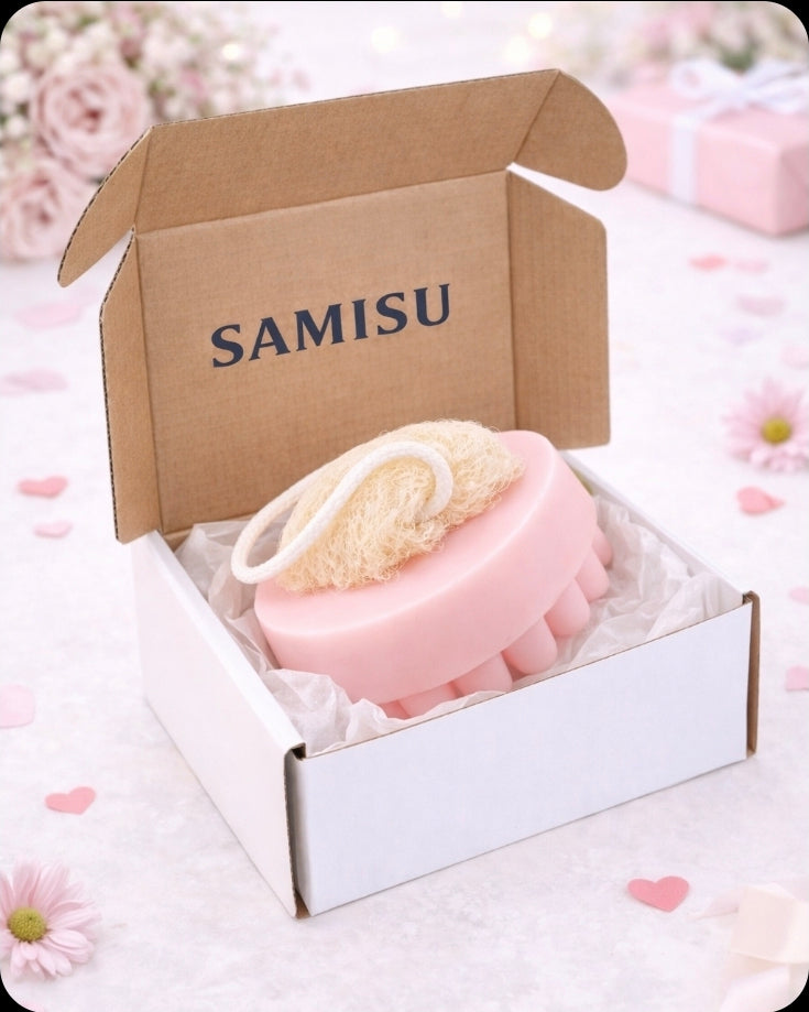 Pink Bubbly Shea Butter Soap on a Rope – Exfoliating Massage Bar with Natural Loofah (Copy)