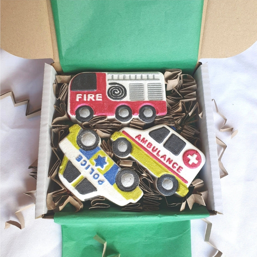 999 Emergency Bath Bomb Set – Police Car, Fire Engine, Ambulance | Kids Gift Ready Set