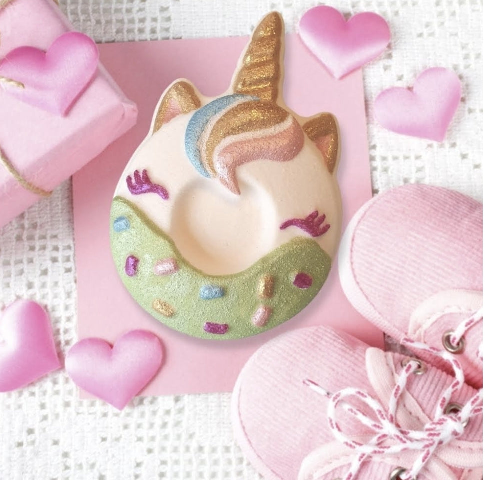 Unicorn Doughnut Bath Bomb – Hand-Painted Sweet Raspberry Fizzer