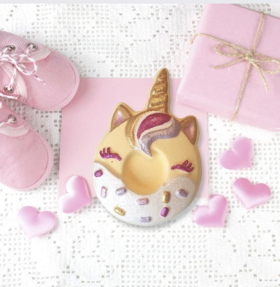 Unicorn Doughnut Bath Bomb – Hand-Painted Sweet Raspberry Fizzer