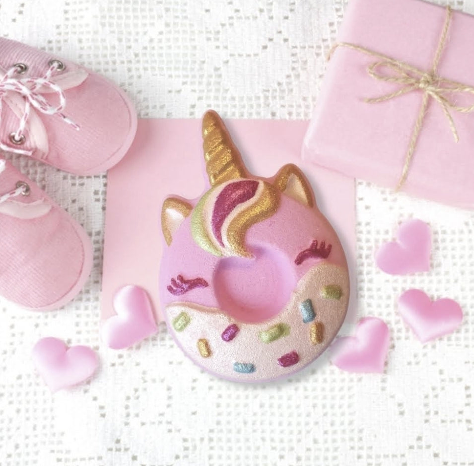Unicorn Doughnut Bath Bomb – Hand-Painted Sweet Raspberry Fizzer