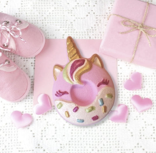 Unicorn Doughnut Bath Bomb – Hand-Painted Sweet Raspberry Fizzer