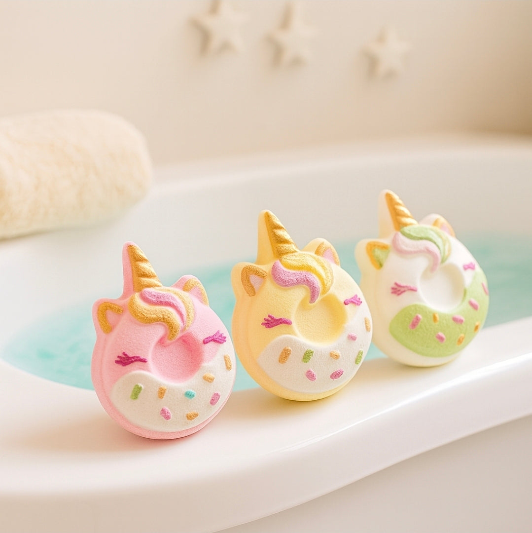 Unicorn Doughnut Bath Bomb – Hand-Painted Sweet Raspberry Fizzer