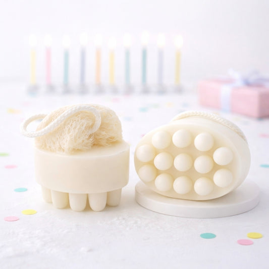 Coconut Cream Shea Butter Soap on a Rope – Exfoliating Massage Bar with Natural Loofah