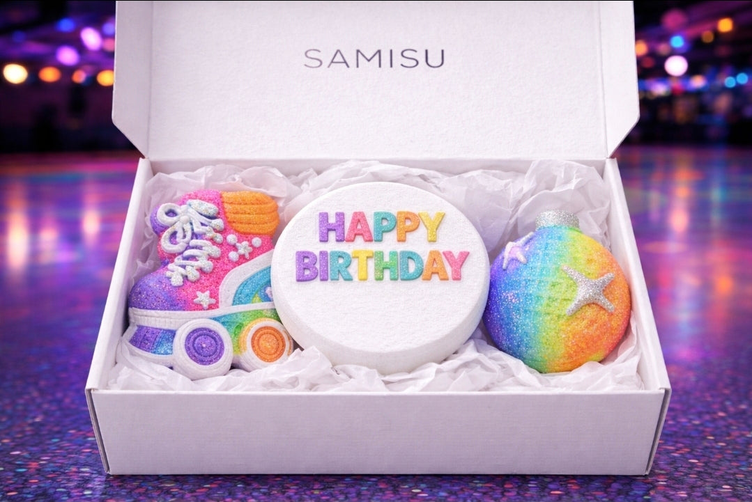 Kids Birthday Bath Bomb Gift Set | Roller Skate, Disco Ball & Birthday Disc
