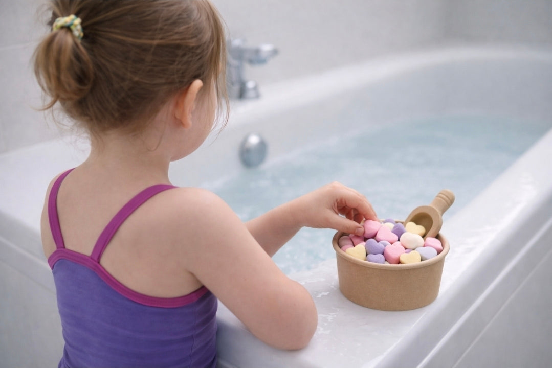 Raspberry Crush Mini Love Heart Bath Bombs Gift Pot – Buttermilk Bath Bombs with Scoop